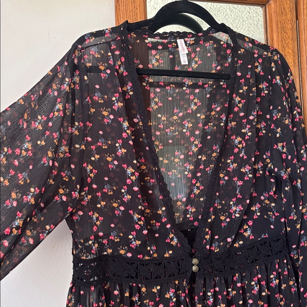 Xhilaration Sheer Floral Chiffon Kimono Duster High Low Romantic Boho L - Picture 4 of 8